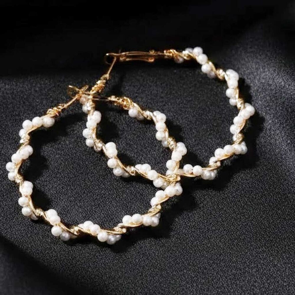 Ladies Fashion Pearl Wrapped Hoop Earrings - Picture 7 of 7